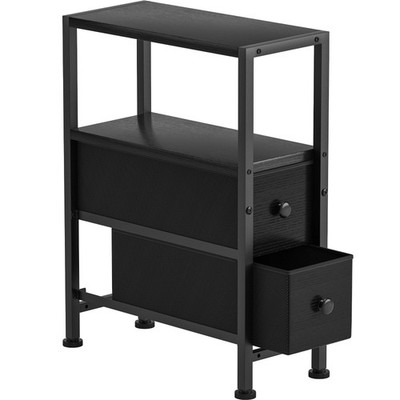 Black Small Narrow Side Table Drawers Slim Nightstand Storage Living Room
