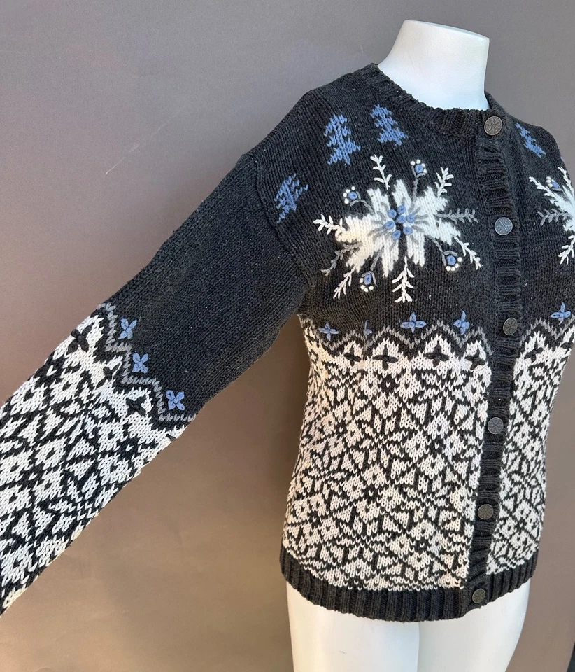 Cascanueces Copo de Nieve Tejido Suéter Cárdigan Feo Navidad S Botón Bordado Foto 3 de 4