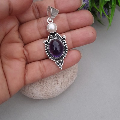 Lush Pearl Afrika-Amethyst Edelstein 925 Sterling Silber Anhänger K-69