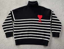 Ami Paris Alexandre Mattiussi Sweater Unisex Large Striped Heart Turtleneck