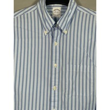 Brooks Brothers Mens 16.5-32 Slim Fit Striped Button Down Shirt Blue White