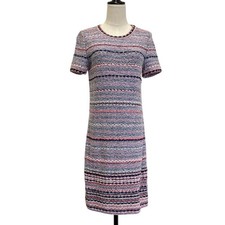 CHANEL Coco Mark Tweed Knit Dress Chest 44cm Pink Multicolor Size 38