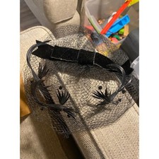 Vintage Black Veil Fascinator Velvet Bow Feather Mesh Funeral Wedding