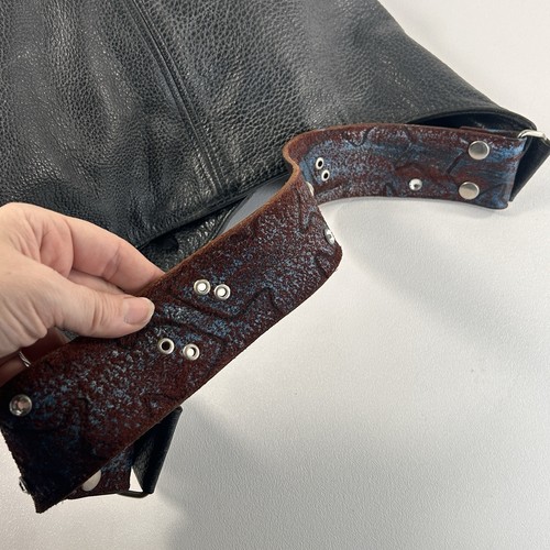 Katie Kalsi Leder Hobo Style Tasche Handtasche Western schwarz breiter Riemen rot/blau - Bild 9 von 14