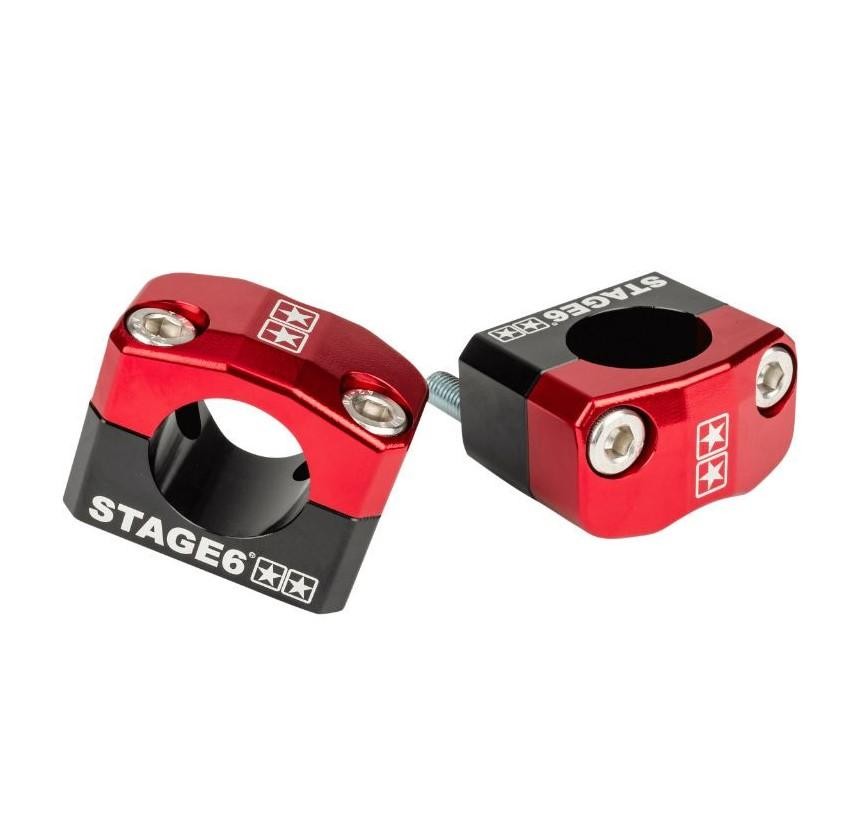 Pontet de guidon Stage6 Alu CNC 28,6mm noir et rouge rigide pour mécaboite