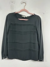 Womans Loft Petite Blouse Long Sleeve Pullover XSP Black Layered Front 