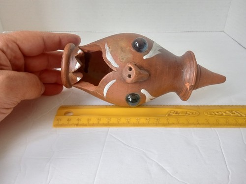 Vintage Folk Art Terracotta Chiminea Glass Eyes TIKI Figural Incense Burner - Picture 14 of 24