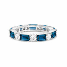 London Blue Topaz Emerald Cut 5x3mm Eternity Band Ring With Rhodium Plated