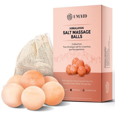 UMAID Himalayan Salt Massage Balls 6-Pack with Cotton Mesh Bag, Natural Thera...