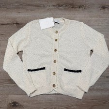 Olive Boucle Knit Cardigan Gold Buttons Old Money Medium New