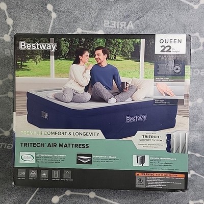 Bestway Tritech 22'' Queen Air Mattress with Built-in Pump and antimicrobial NEW