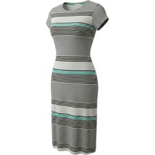 Chris & Carol Womens Gray Teal Striped Short Sleeve Midi Dress L 1612054D