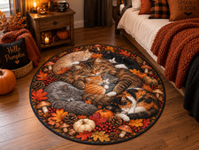 Cat Halloween Round Area Rug Cute Kittens Pumpkin Fall Home Decor
