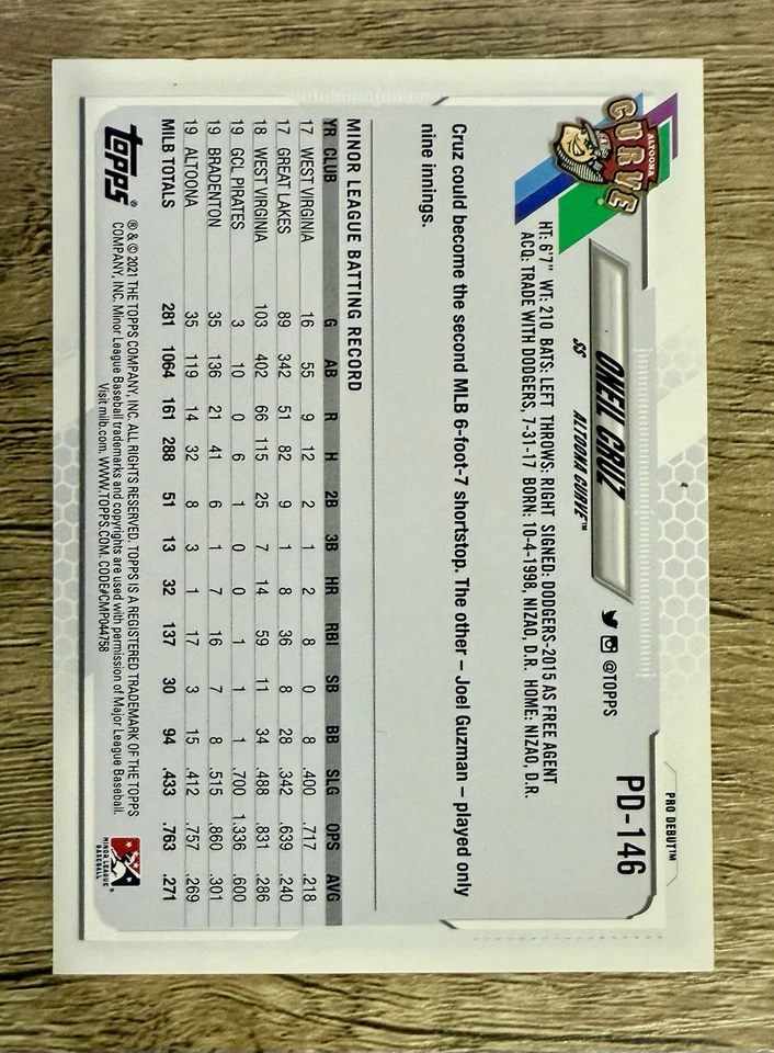 (5) 2021 Topps Pro Debut Oneil Cruz #PD-146 Pittsburgh Pirates 5 Card Lot - Image 3 of 4