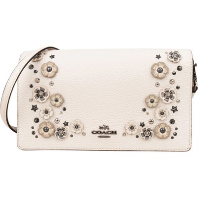 Coach Pebbled  Tea Rose Applique Foldover Crossbody Bag Tasche