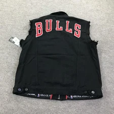 Chicago Bulls Vest Mens X-Large Black Denim NBA Basketball Sleeveless Zip Front
