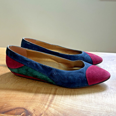 Vintage 90s Proxy Suede Color Block Flats Navy Blue Green Burgundy Size 8.5