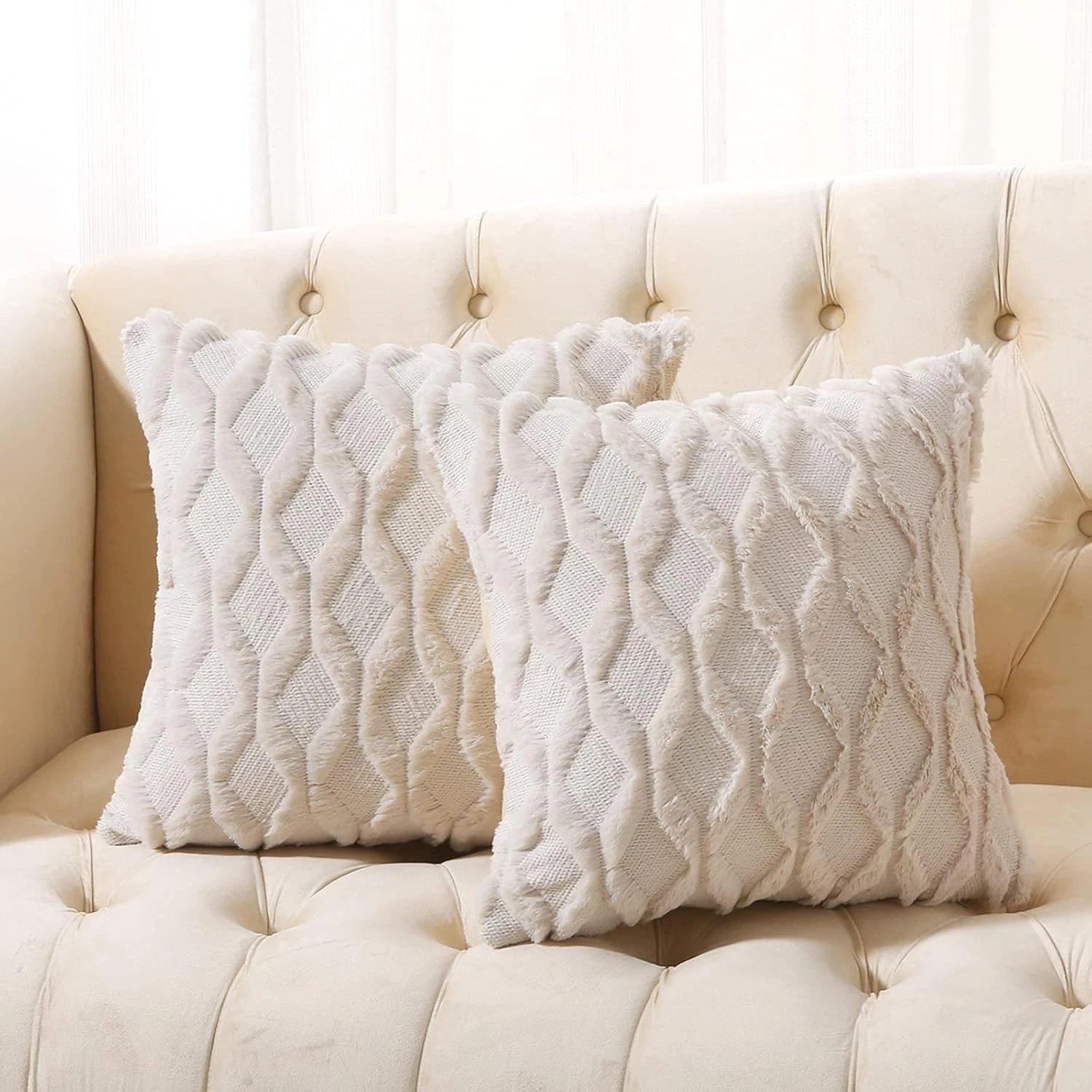 Volcanics 2 Pack 20x20 Pillow Covers Beige Faux Wool Throw Pillowcase
