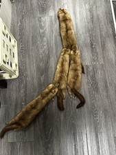 Vintage Real Mink Fur Stole Wrap 3 Full Pelts w/ Heads
