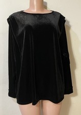 Halston Black Velvet Tunic Top Long Sleeve M EUC