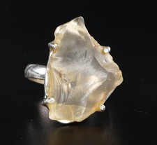 Raw Libyan Desert Glass Sterling Silver Ring size 63 US 10 5/8 COA Box pw