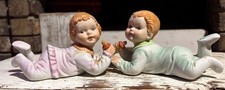 Bisque Baby Piano Porcelain Dolls Made In Taiwan D.B. 81-22 and 82-22 6x3.5in