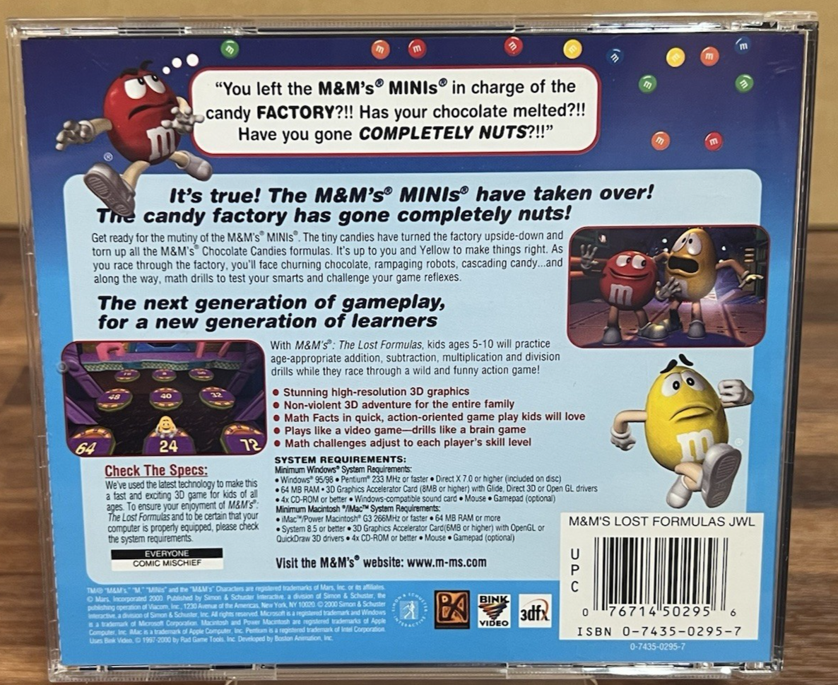 Vintage 2000 M&M's: The Lost Formula Video Game PC/Macintosh CD