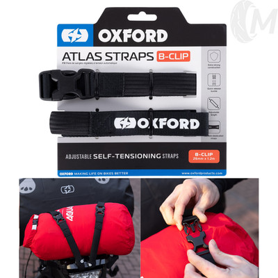 OXFORD ATLAS MOTORRAD GEPÄCKGURTE 26mm x 2,0m ELASTISCH B-CLIP PAAR SCHWARZ