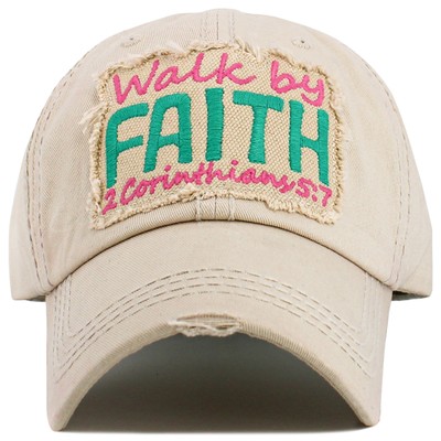 KBETHOS Women Walk By Faith Washed Cotton Vintage Distressed Baseball Cap Hat