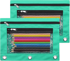 Pencil Pouch for 3 Ring Binders Zippered Pencil Case Canvas Pencil Bag with 2 Co