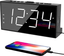 Digital Dual Alarm Clock Large Display Bedside Clock USB Phone Charger Loud LED