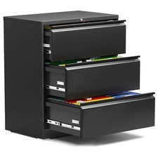 AOBABO 3 Drawer File Cabinet w/ Lock for Letter/Legal Size Paper, Black Used 