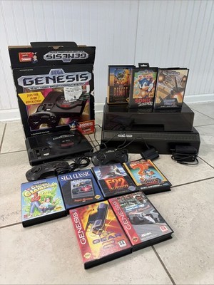 Vintage Sega Genesis Model 1 1601 Complete Boxed Console Bundle+9 Games