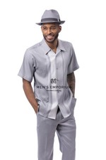 NEW Mens Montique 2PC Summer Walking Set Leisure Suit Regular Fit 2605 Gray USA