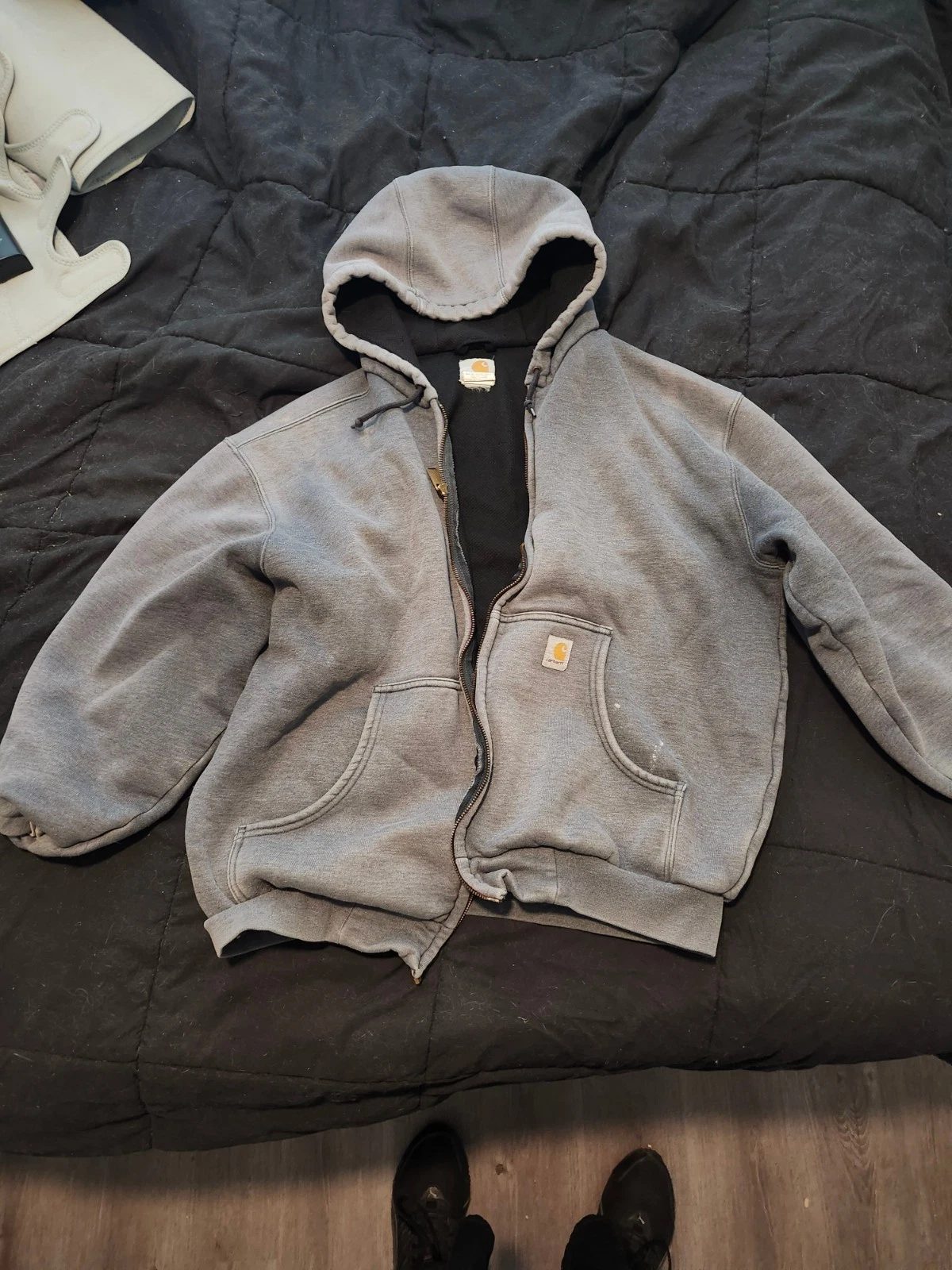 Carhartt J149 CHH Hoodie Mens Large Charcoal Heather Thermal Lined Zip Jacket