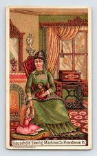 Household Sewing Machine Mother Child Doll Victorian Trade Card 1890s 5" x 3"