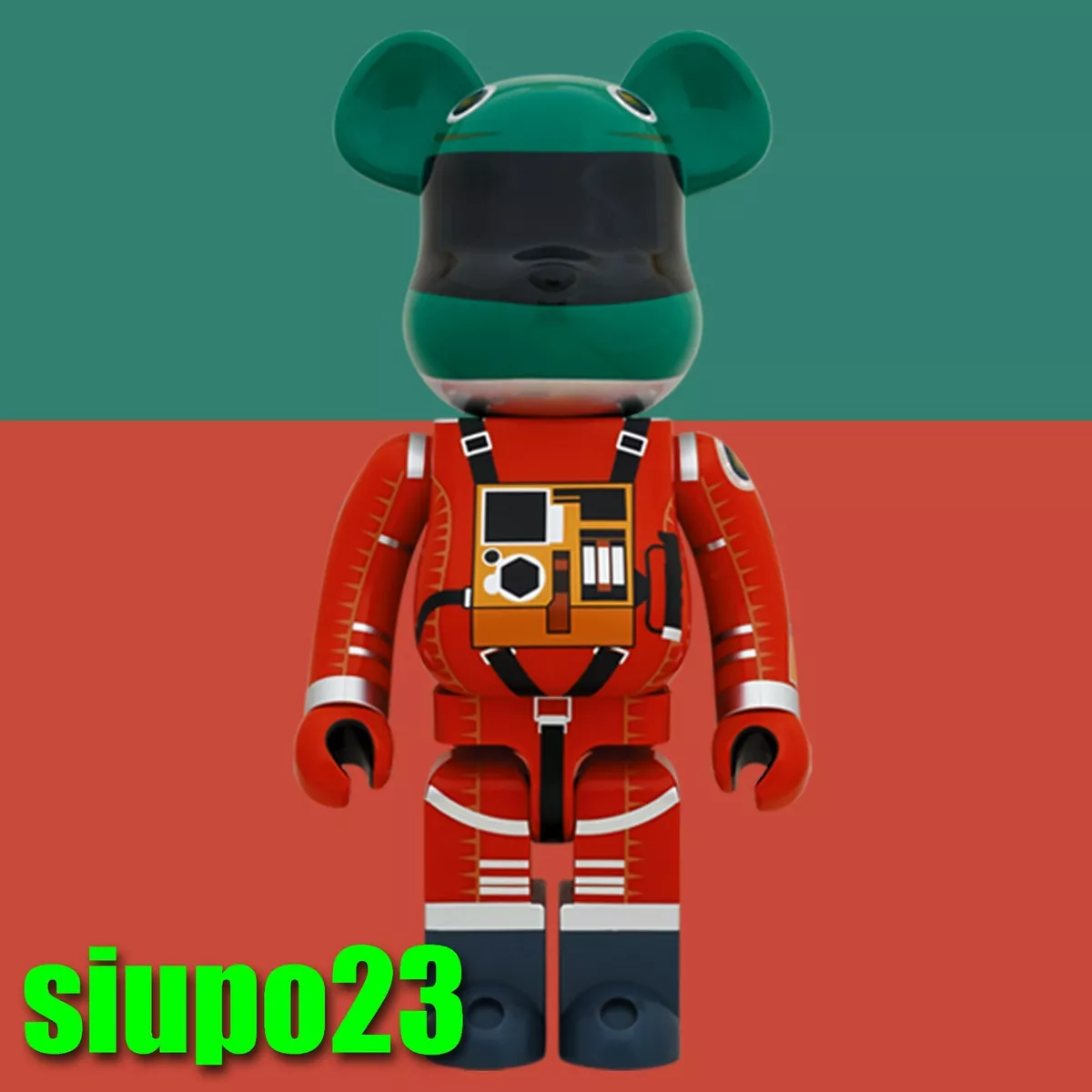 Medicom 1000% Bearbrick ~ 2001 A Space Odyssey Space Suit Green Helmet Orange