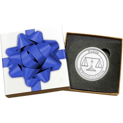 Police Protect & Serve 1oz .999 Silver Round by SilverTowne in Blue Bow Gift Box - Picture 1 of 8