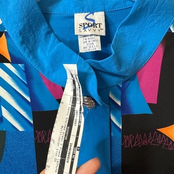 Conjunto de 2 piezas de vitrales deportivos inteligentes LeChute camisa pantalones cintura elástica años 90 Foto 2 de 4