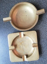 Set 2 Signed CHINA/Dragon Image Brass Ashtrays Different Style.W-220g.Unique