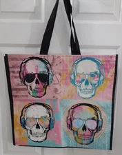 Skulls With Headphones Shopping Bag Reuseable Eco-Friendly Large Tote TJ Maxx