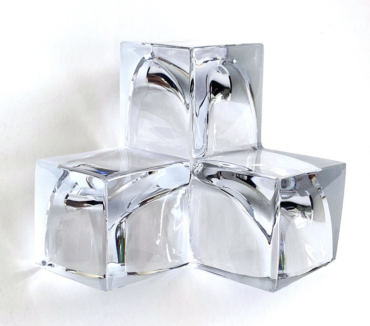 Daum Cube Sculpture ~ Three Section Cube Clear & Frosted Crystal