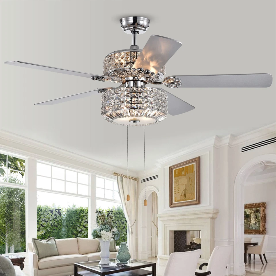 Walter Dual Lamp Chrome 52-inch Lighted Ceiling Fan w Crystal Shades w Remote - Image 4 of 4