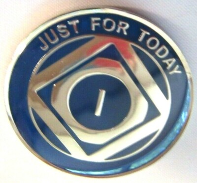 JUST FOR TODAY Narcotics Anonymous Blue 1 Year Medallion Clean NA token