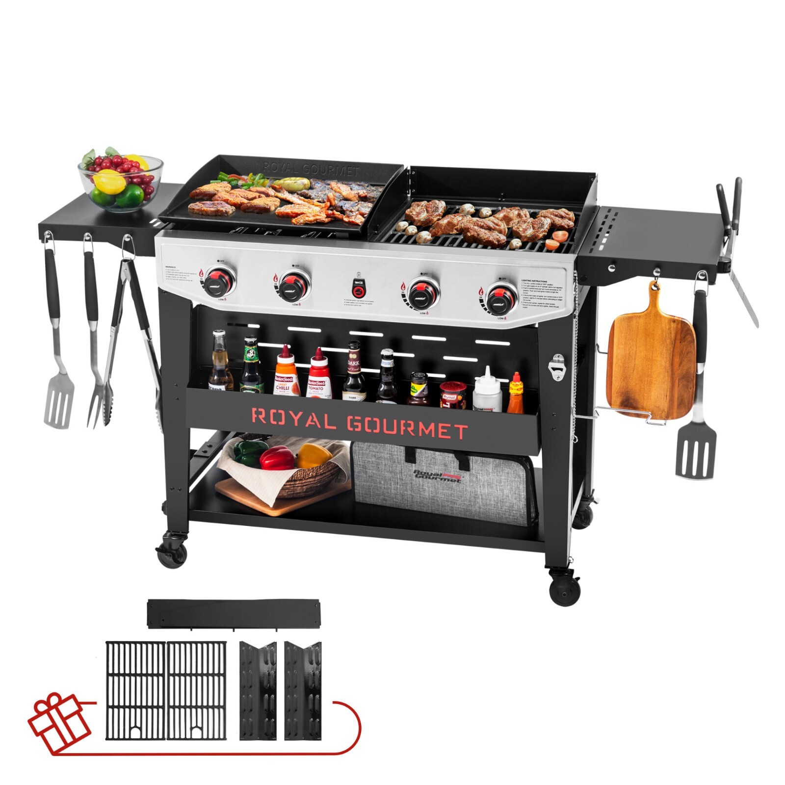 Royal Gourmet Propane Gas Grill and Griddle Combo with An Set of Grilling Gear