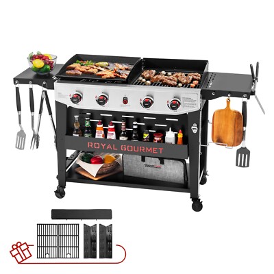 Royal Gourmet Propane Gas Grill and Griddle Combo with An Set of Grilling Gear