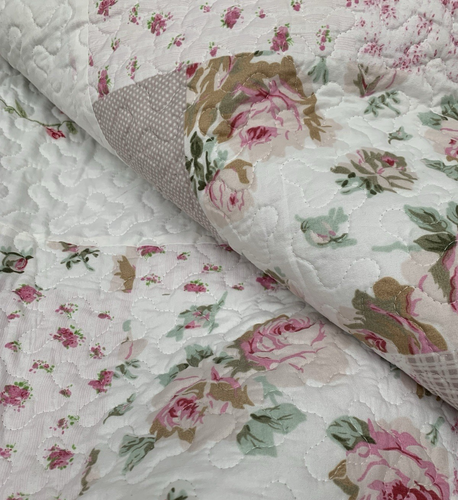 Patchwork Style Quilt Rosa Rosen Blumen King Size SET Wende