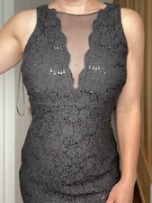 *BNWT NW BLACK HALTER SEQUIN SHORT EVENING DRESS SIZE 10 Uk