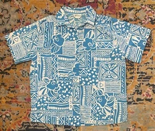 All Hours Men’s Hawaiian Floral Blue Button Down Shirt Size XL
