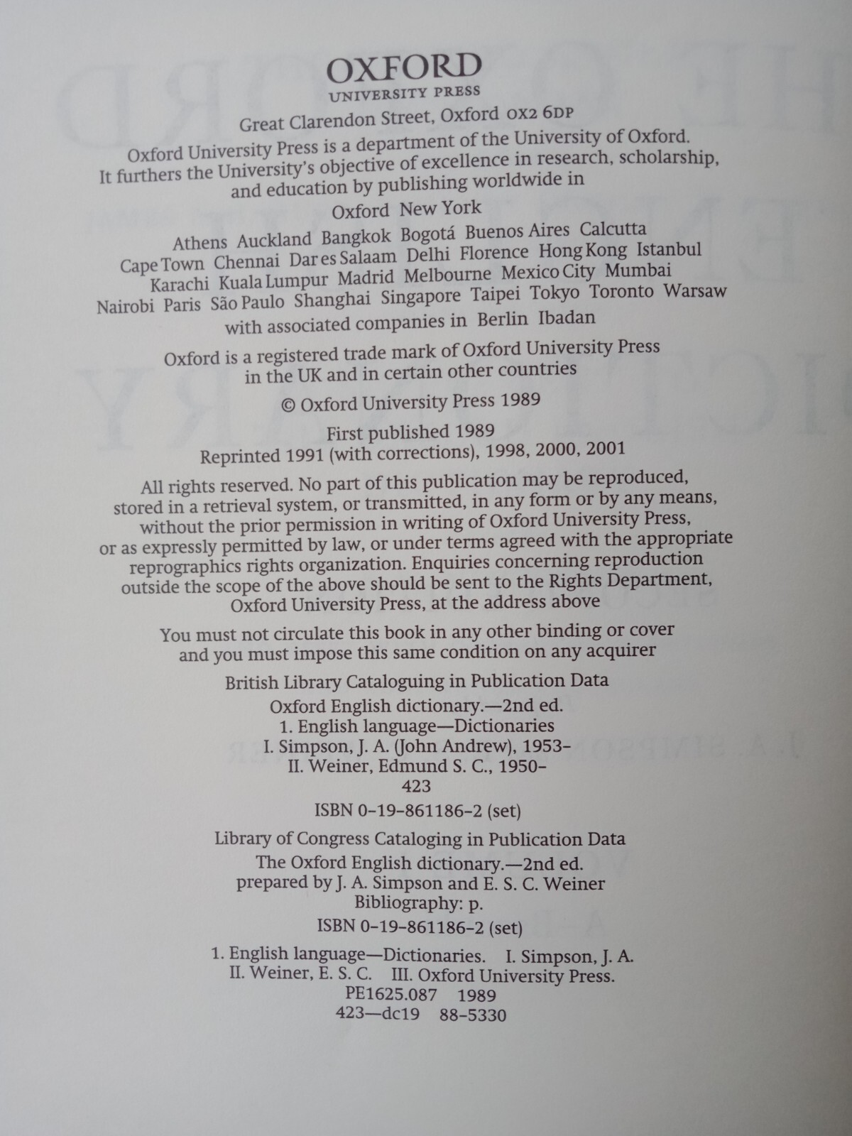 Oxford English Dictionary Second Edition 2001 20 Volumes Complete HBDJ